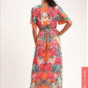 Lulus Orange Floral Print Maxi Dress - XS